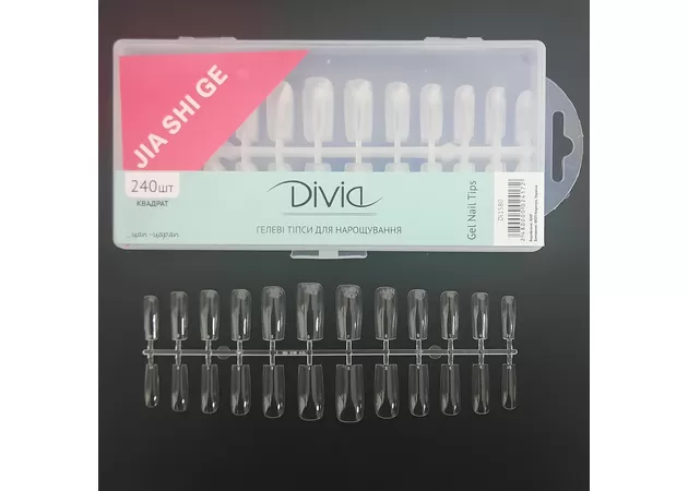 Гелеві тіпси для нарощування нігтів Divia "Квадрат" - Di1580