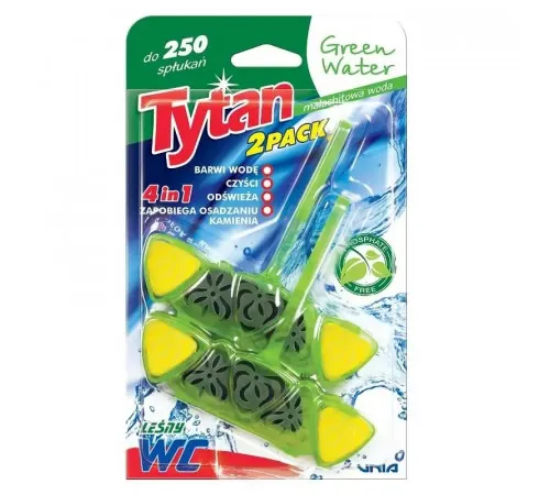 Блок для туалету підвісний Tytan Green Water 4 в 1 кольорова вода 2 шт х 40 г