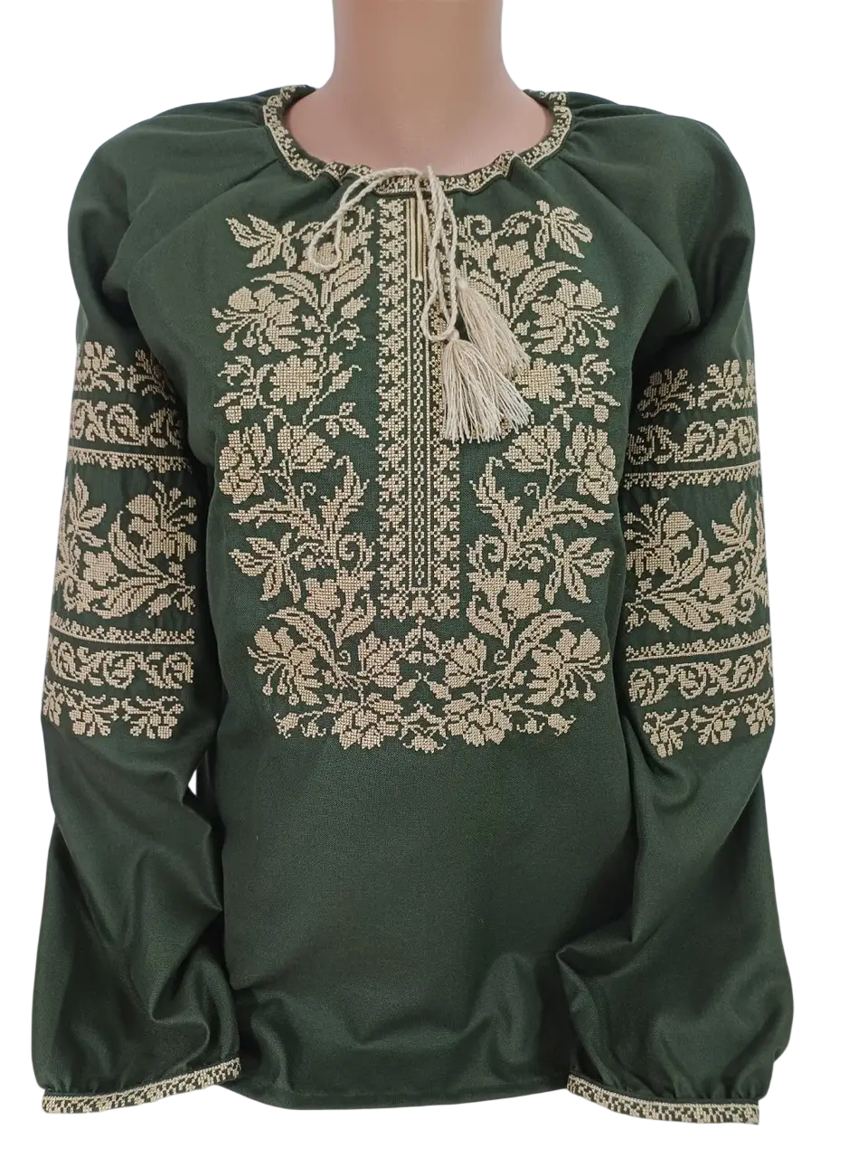 Вишиванка жіноча зелений льон бежева вишивка