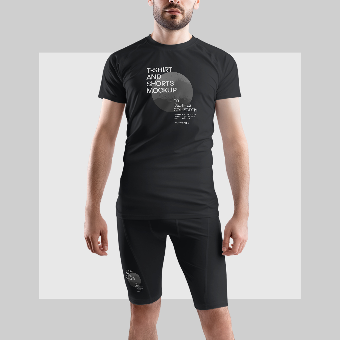 6 Men's Mockups T-Shirt and Compression Shorts