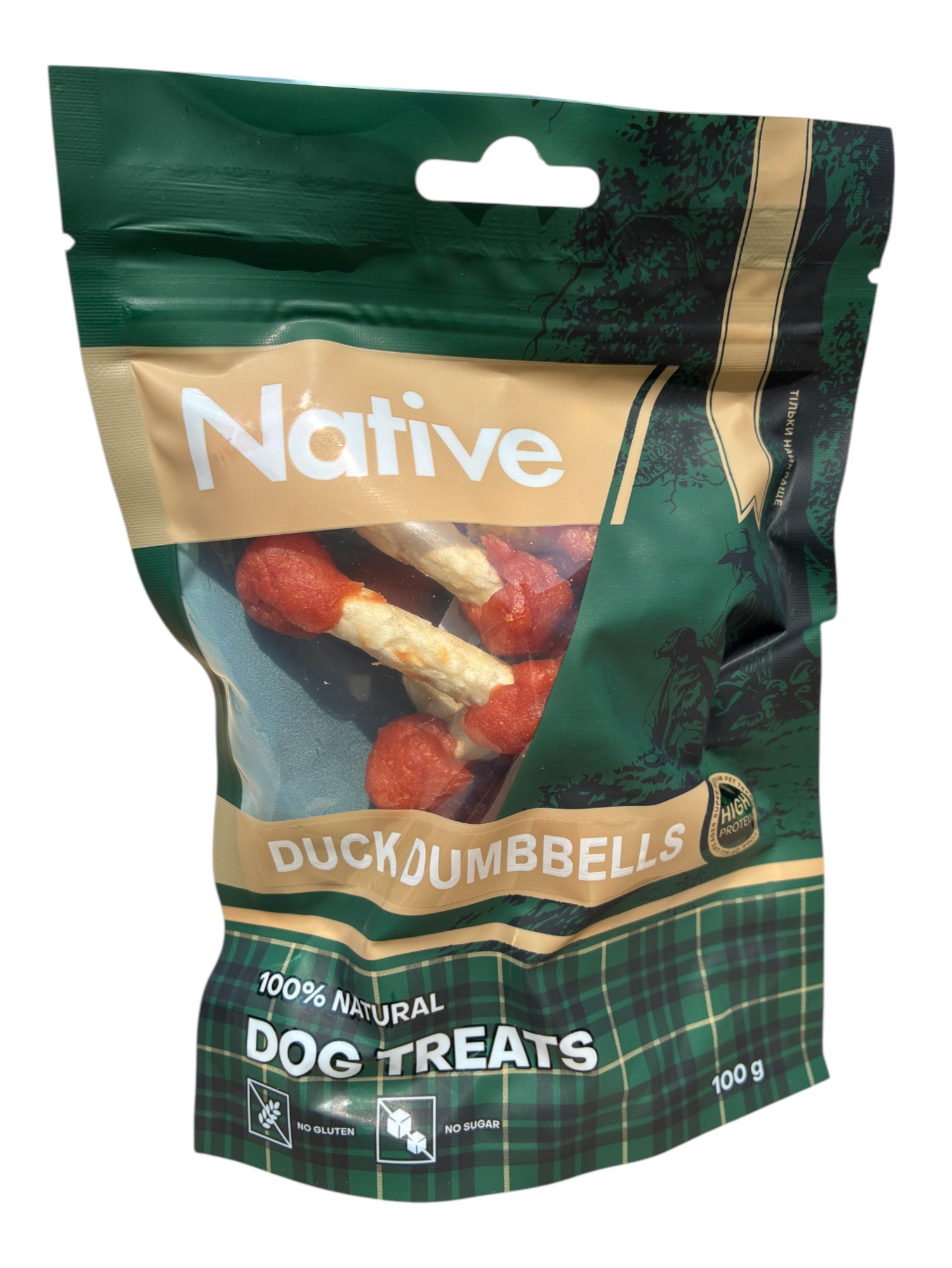 Native Dog Treats Sticker Duck & Munchy Stick Dumbbell.Ласощі для собак. Качина гантель 100г