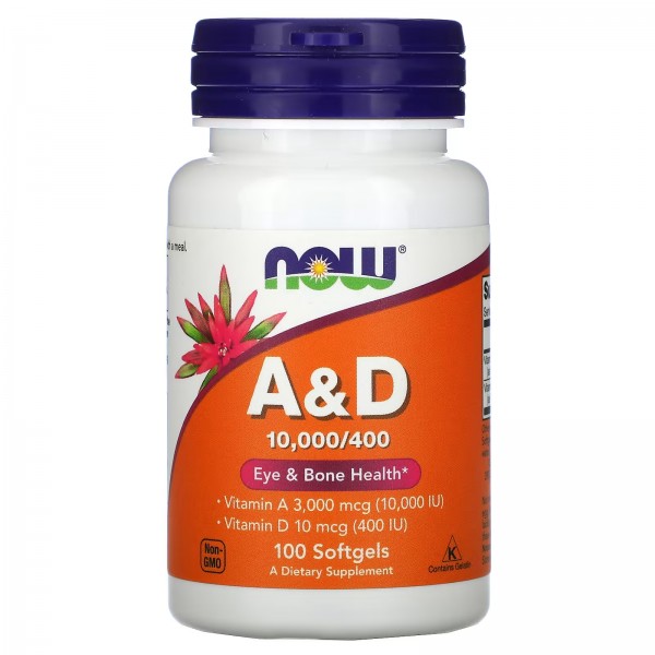NOW Foods A&D 10 000 IU / 400 IU – 100 софтгель капсул