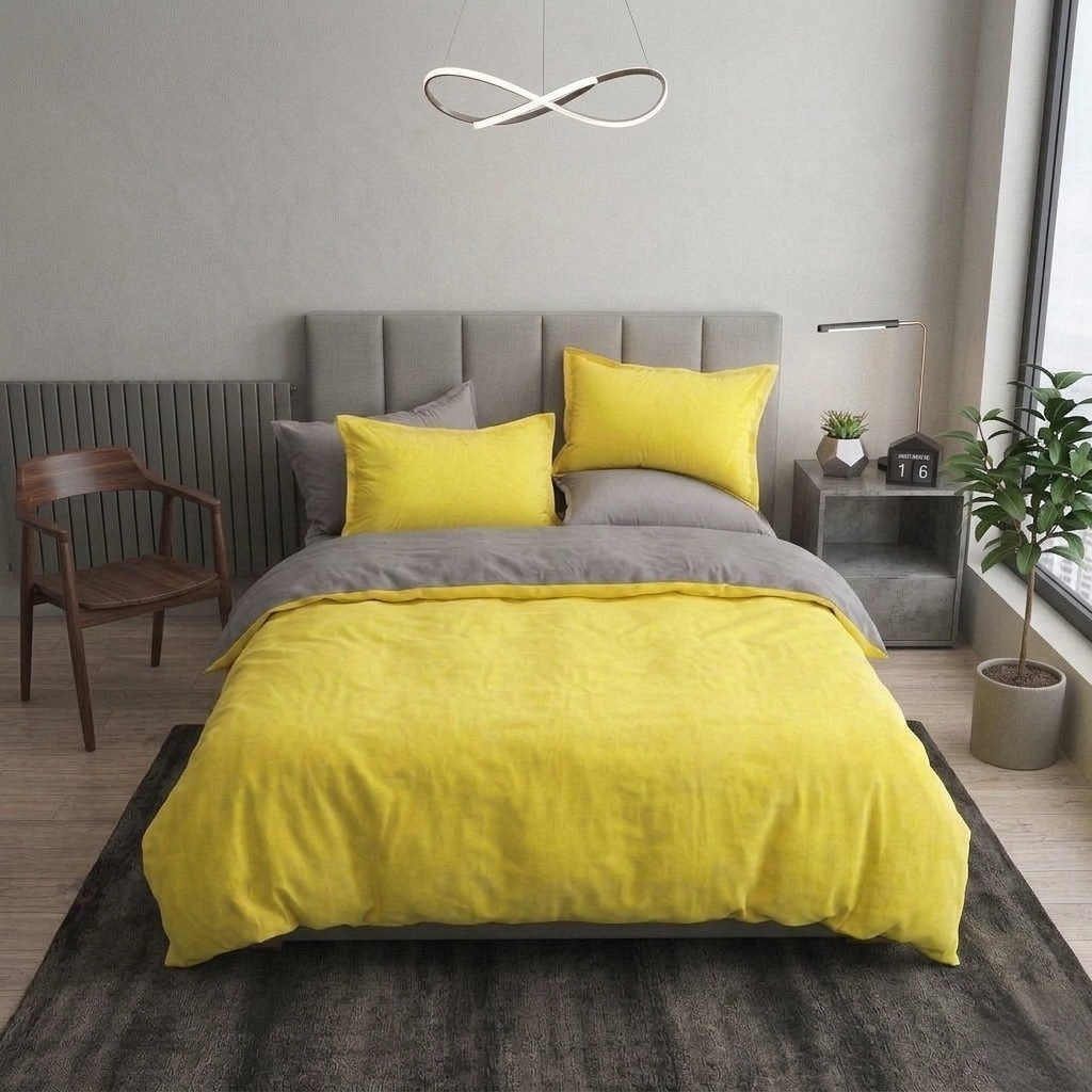 Постільна білизна з ранфорсу, колір Сірий&Жовтий