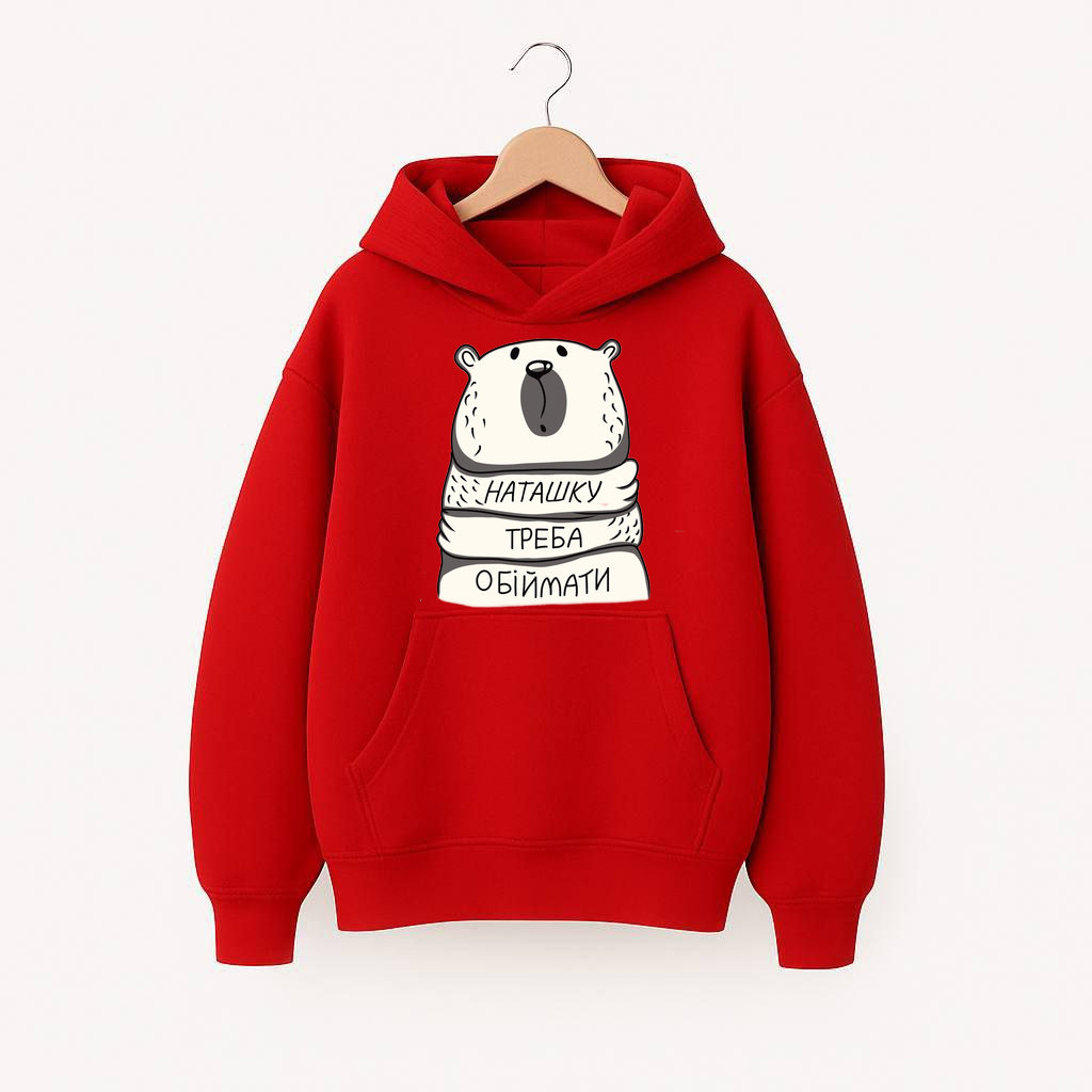 ХУДІ УТЕПЛЕНЕ ОВЕРСАЙЗ ЧЕРВОНЕ З ПРИНТОМ  