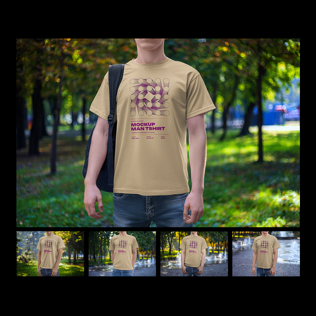 5 Mockups Man T-Shirt on the Street