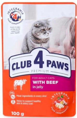 Клуб 4 лапи Premium пауч з яловичиною в желе для котів 100гр.