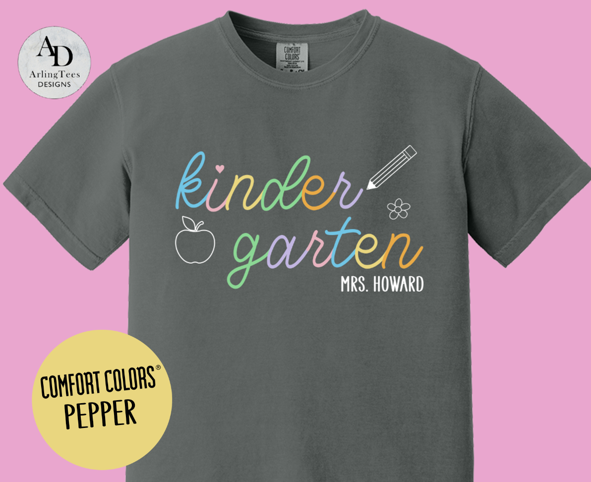 Colorful Cursive Personalized Kindergarten Shirt