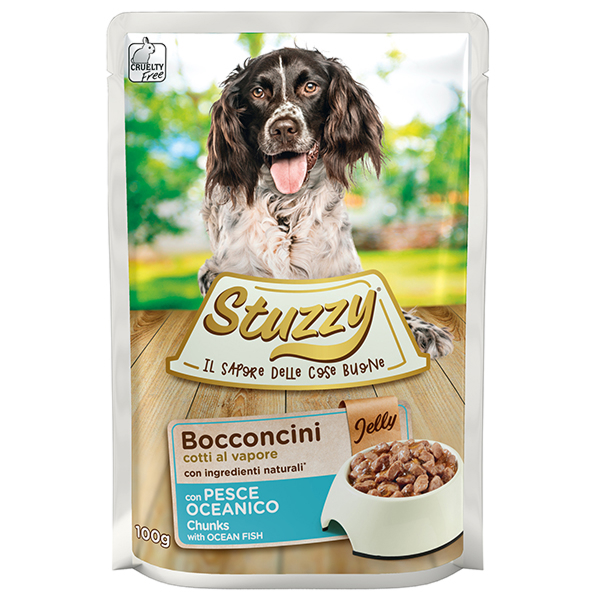 ШТУЗІ ОКЕАНІЧНА РИБА в желе консерви для собак, вологий корм, пауч 100г
