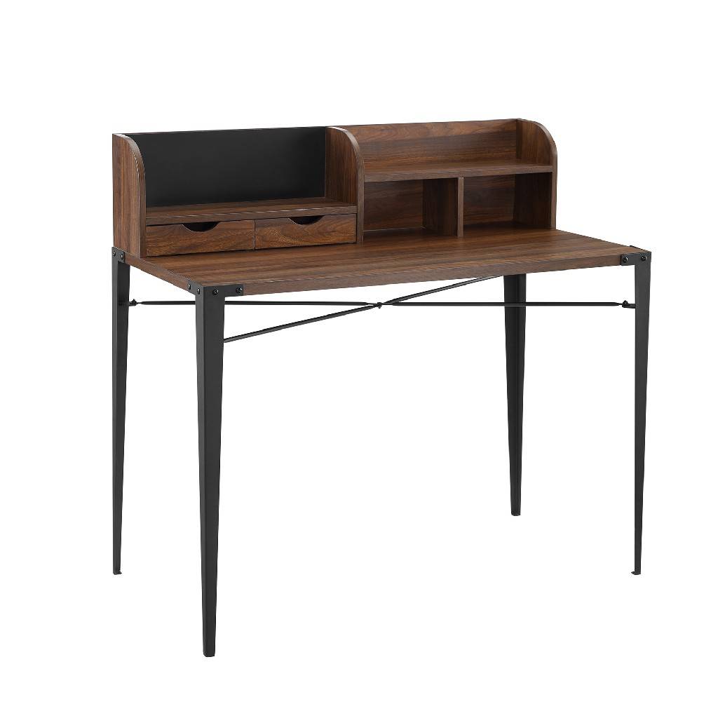 Walker Edison 42″ Industrial Secretary Desk w/ Hutch (Dark Walnut)