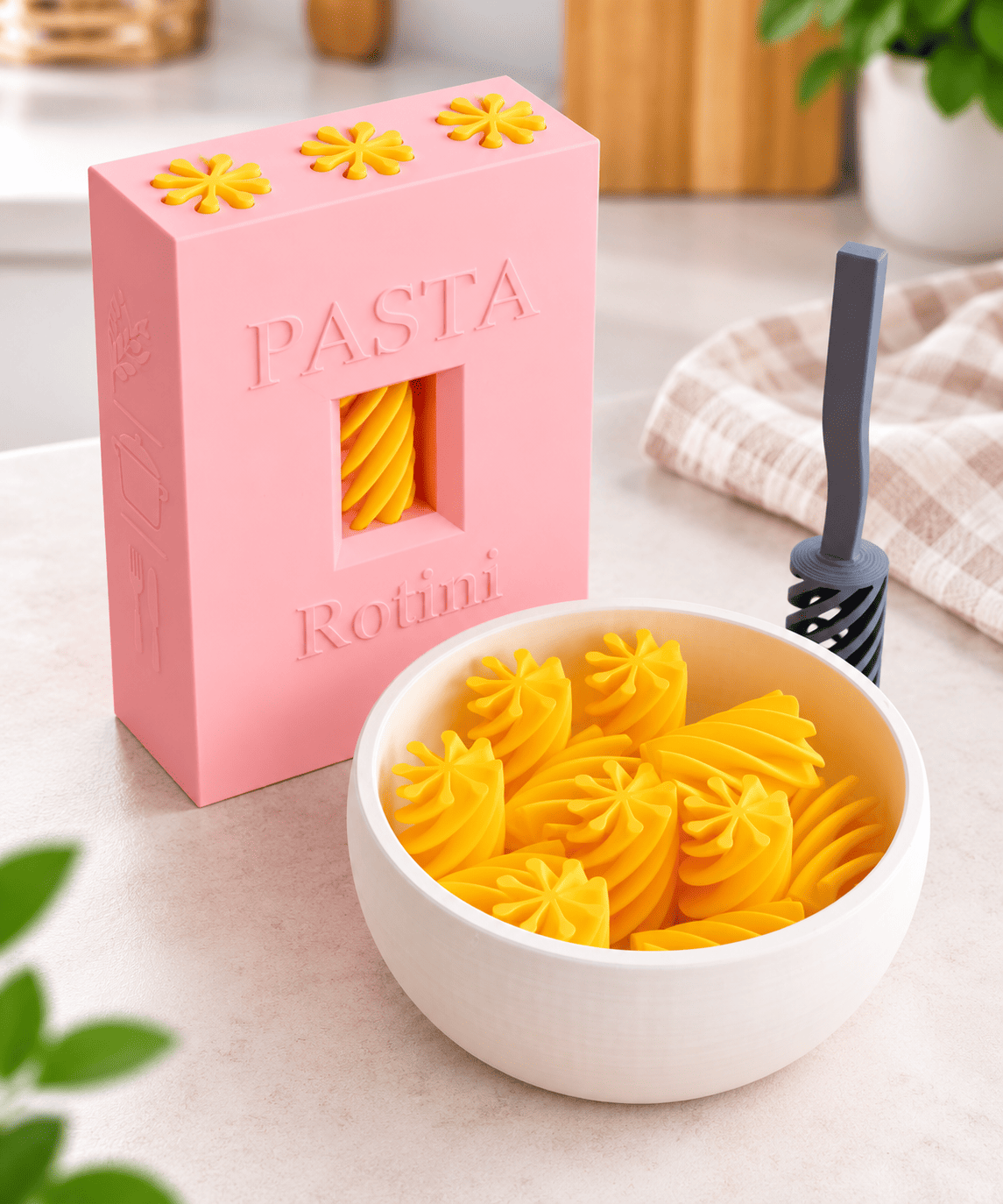 Ігровий набір «Паста Rotini» рожевого кольору для дитячої кухні 3d