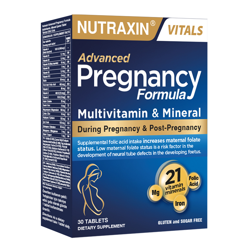Nutraxin Pregnancy Formula – 30 Tablets | Prenatal & Postnatal Multivitamin with 21 Nutrients | Vegetarian & Allergen-Free