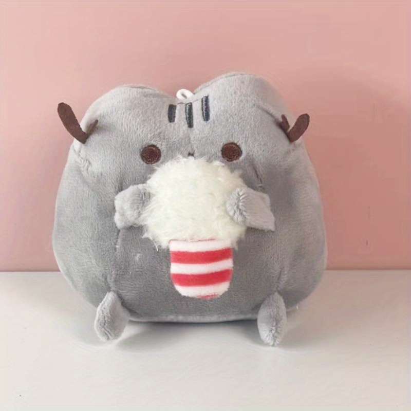 Брелок іграшка Пушин, кіт Pusheen сірий з попкорном