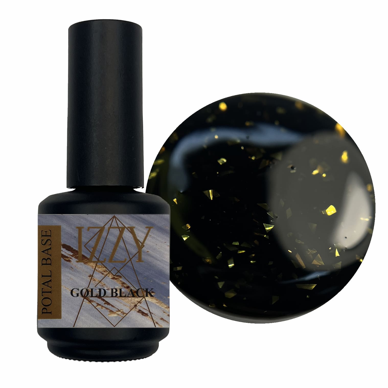 Чорна камуфлююча база з поталлю для манікюру Izzy Gold Black, 15мл