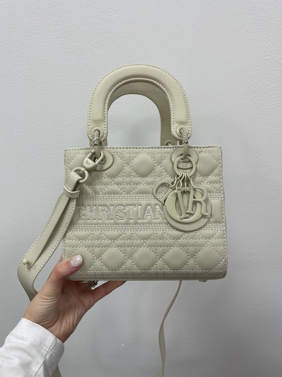 Christian Dior Latte Ultramatte Cannage Calfskin Mini Lady Dior