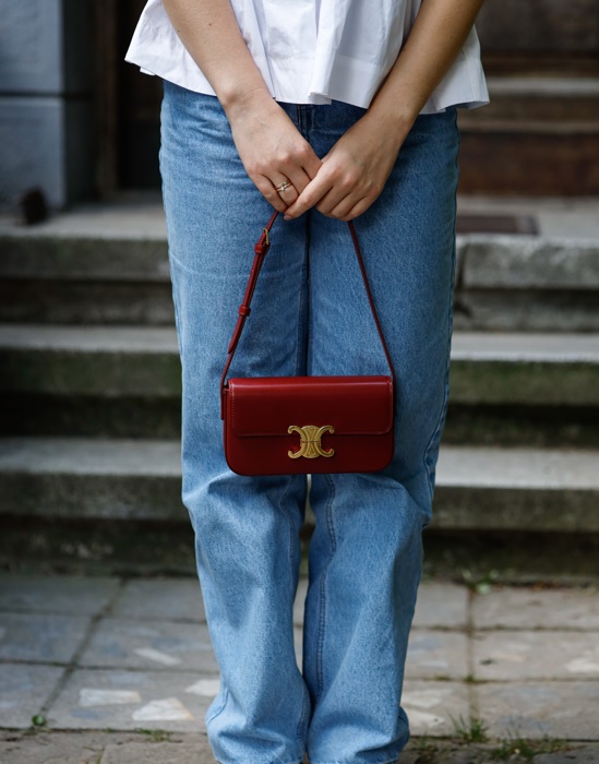 Celine Shoulder Bag Claude In Shiny Calfskin Burgundy