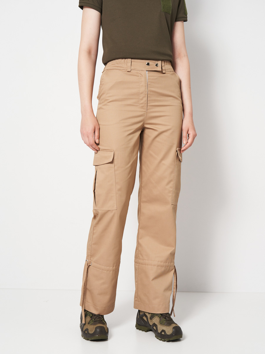 Жіночі штани карго UKM бежеві із завʼязками