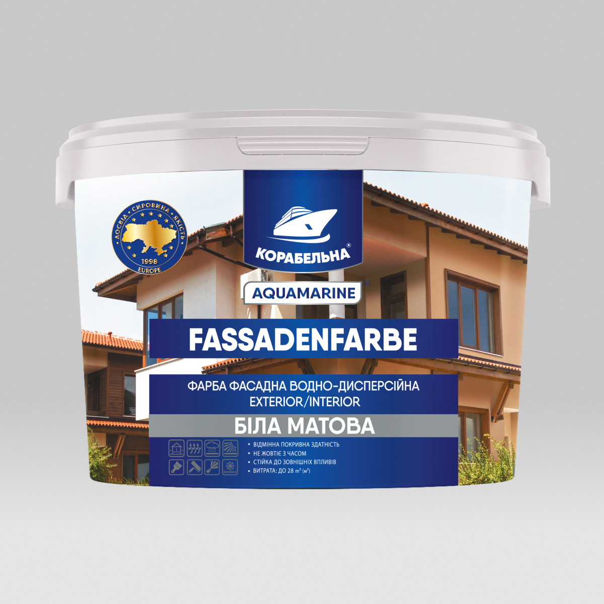 FASSADENFARBE ФАРБА ФАСАДНА ВОДНО-ДИСПЕРСІЙНА ТМ КОРАБЕЛЬНА серія AQUAMARINE