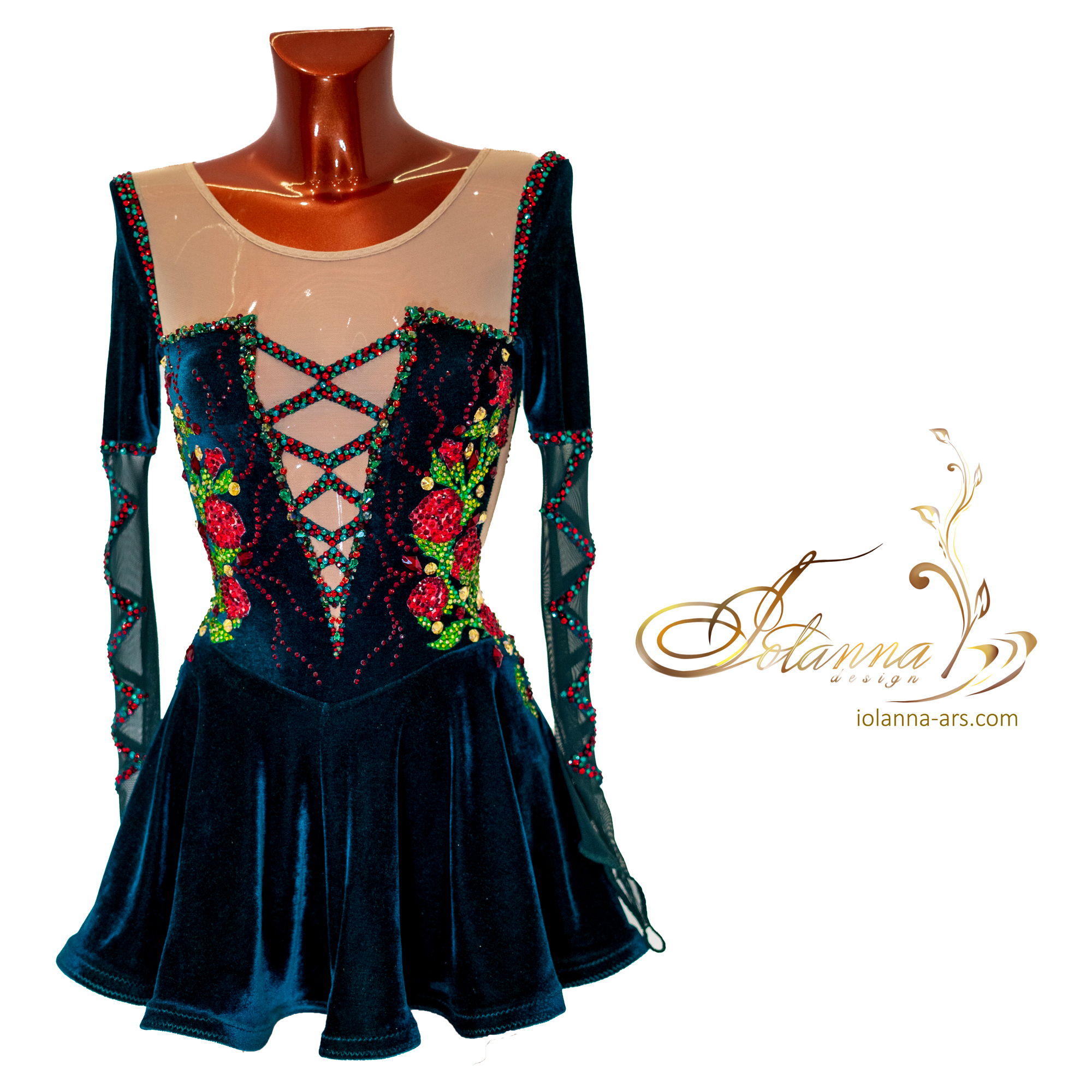 Exquisite Emerald Ice Skating Dress with Roses