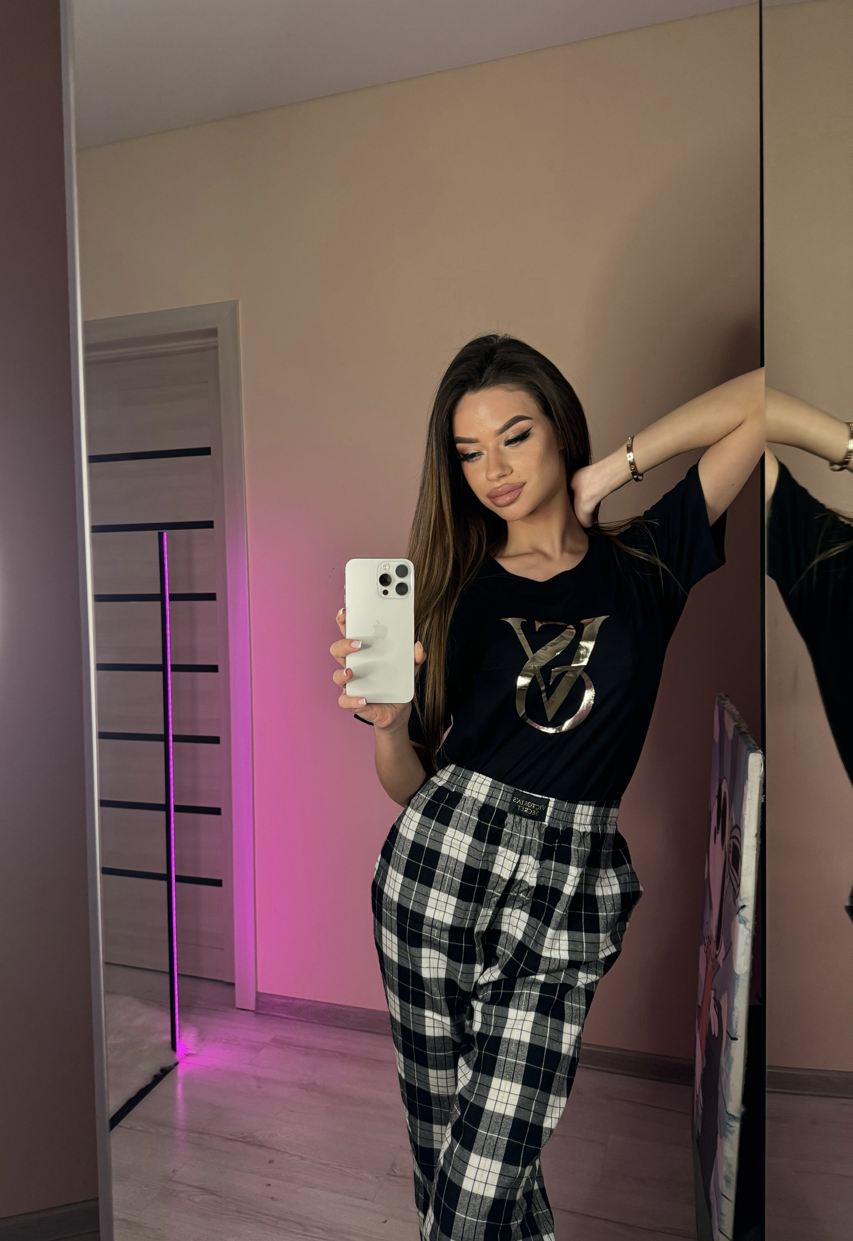 Піжама (футболка + штани) Jogger Tee-Jama Set Black & White Check