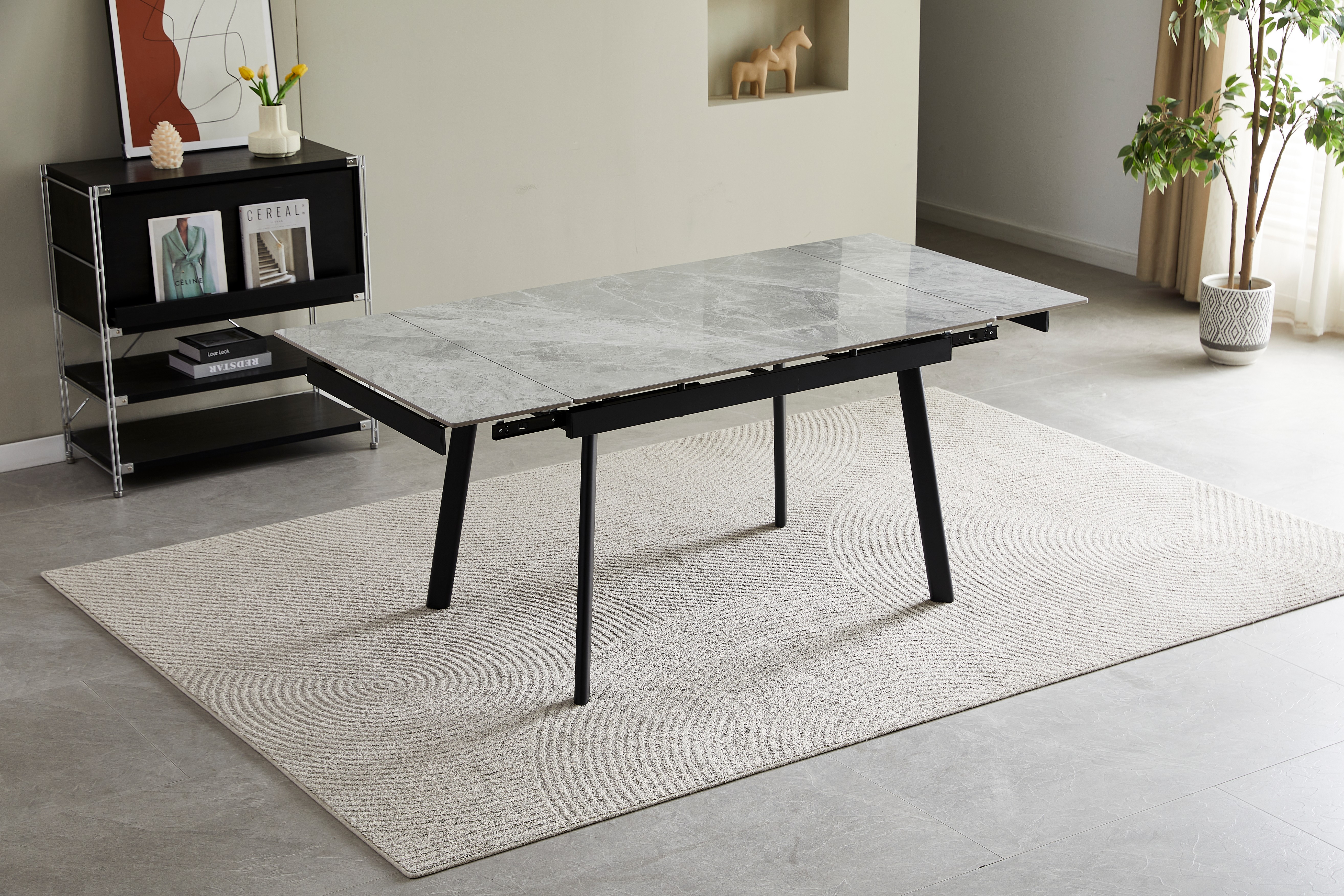 Керамічний стіл TM-98-1 б'янко каррара грей + чорний