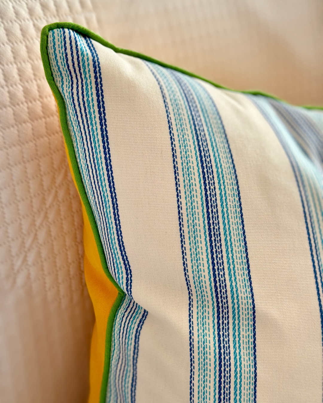 Yellow Pillow with green stripes line