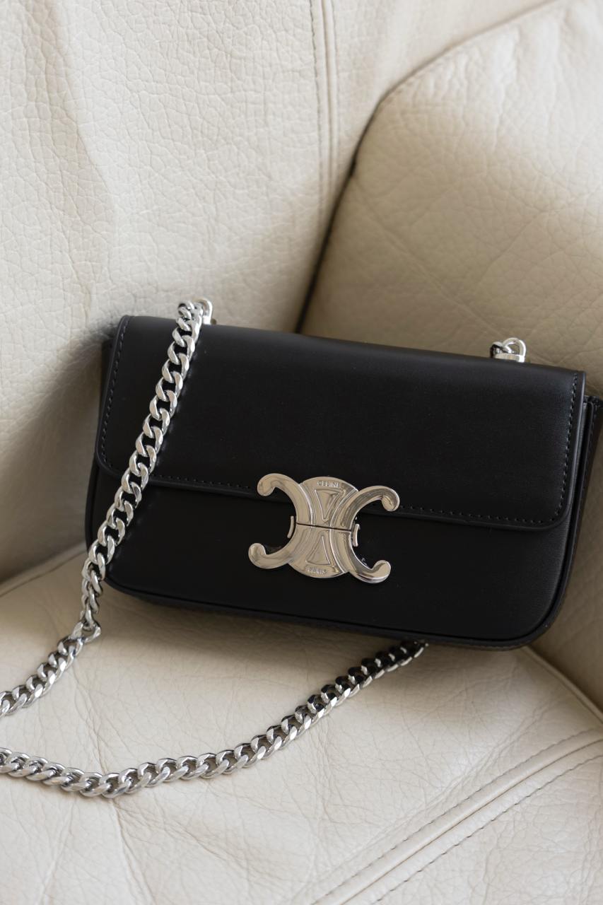 Celine Chain Shoulder Bag Claude In Shiny Calfskin Black/Silver