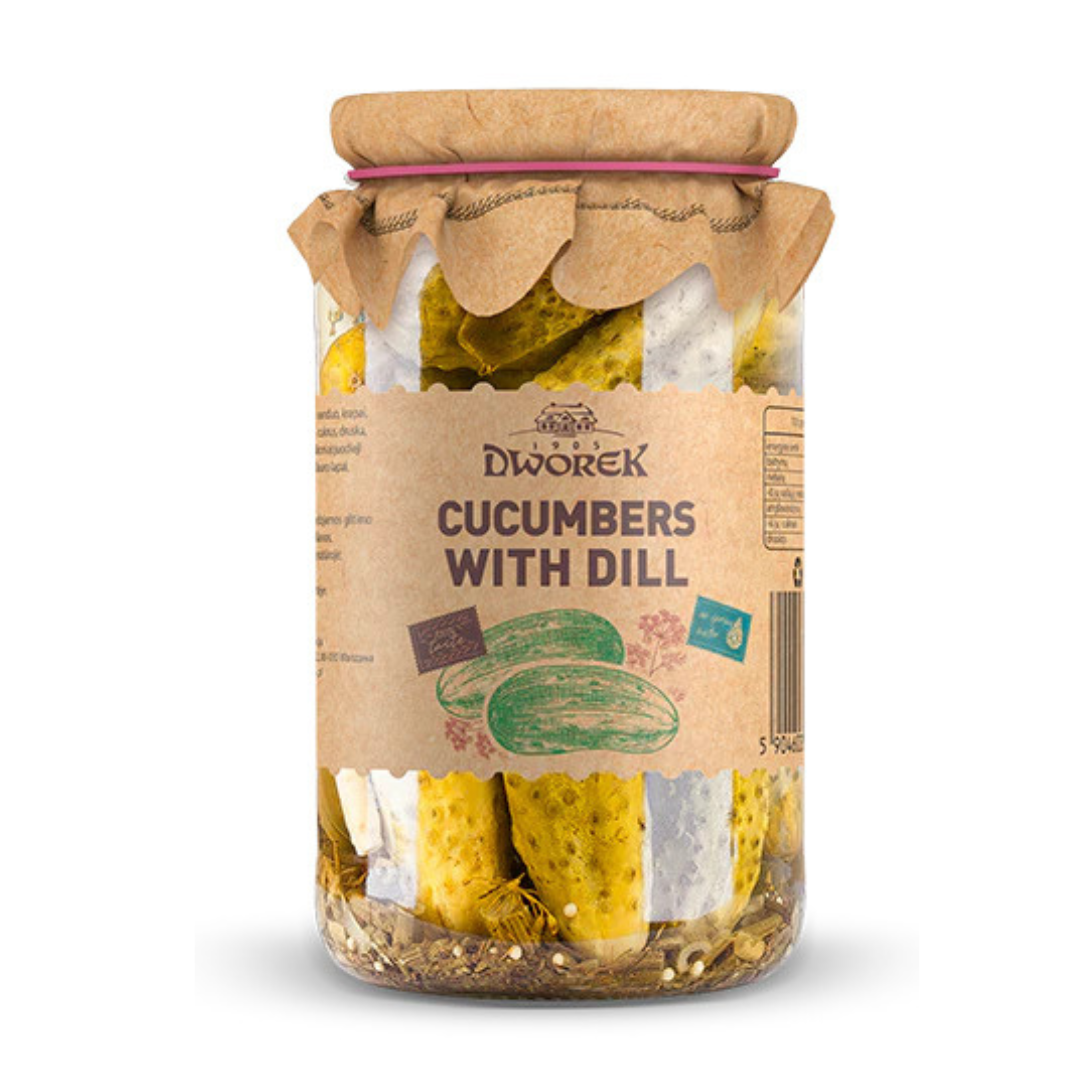🇵🇱 "Dworek" Pepinillos en vinagre con eneldo, 860 g.