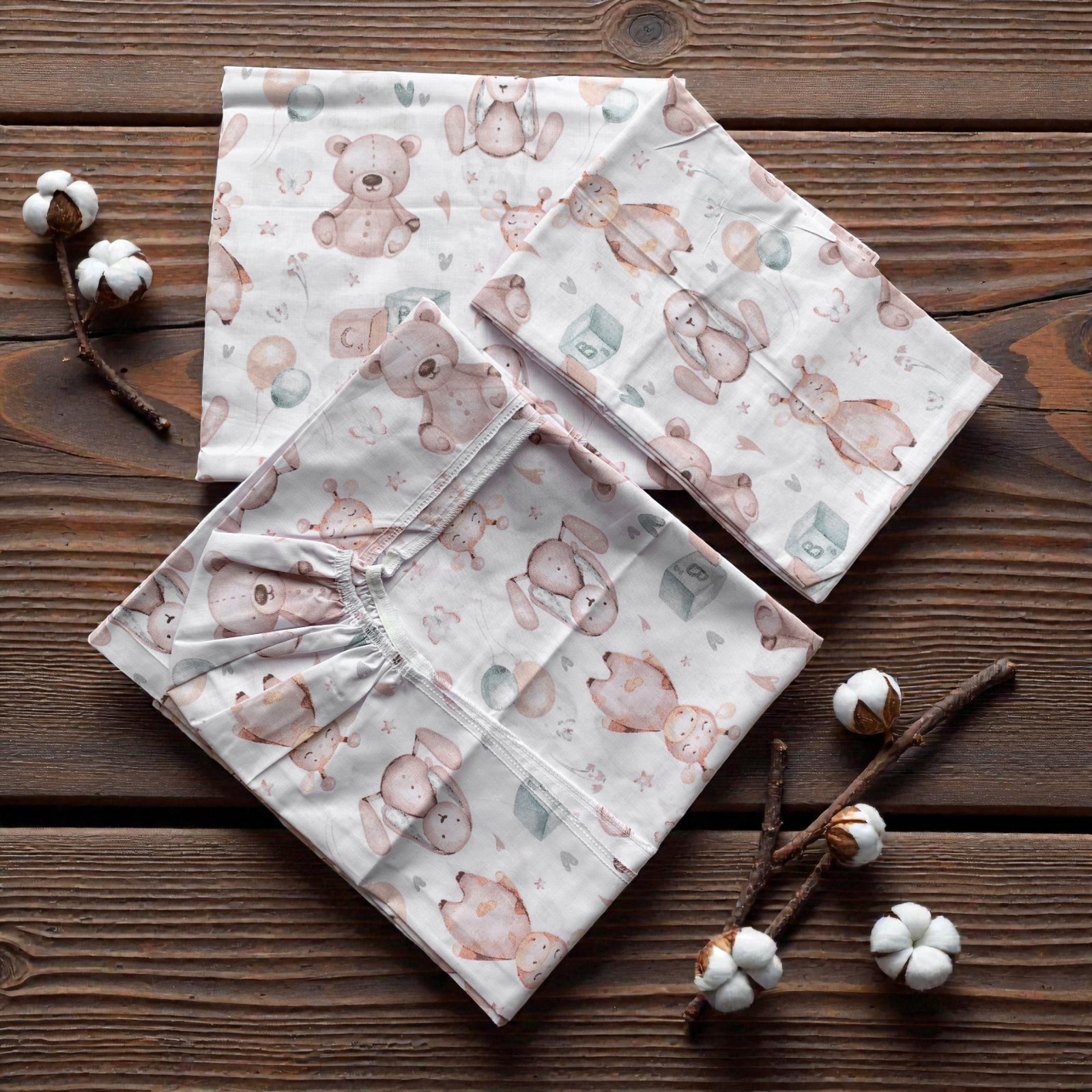 Постільна білизна з польської бавовни 3 в 1 Ведмедик з кубиками