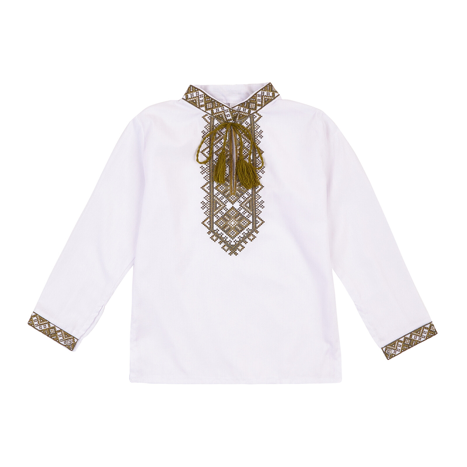 Сорочка вишита з довгими рукавами для хлопчика з зеленою вишивкою