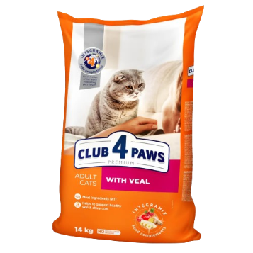 Сухий корм для дорослих котів з телятиною Клуб 4 лапи (Club 4 Paws) Premium, 14 кг