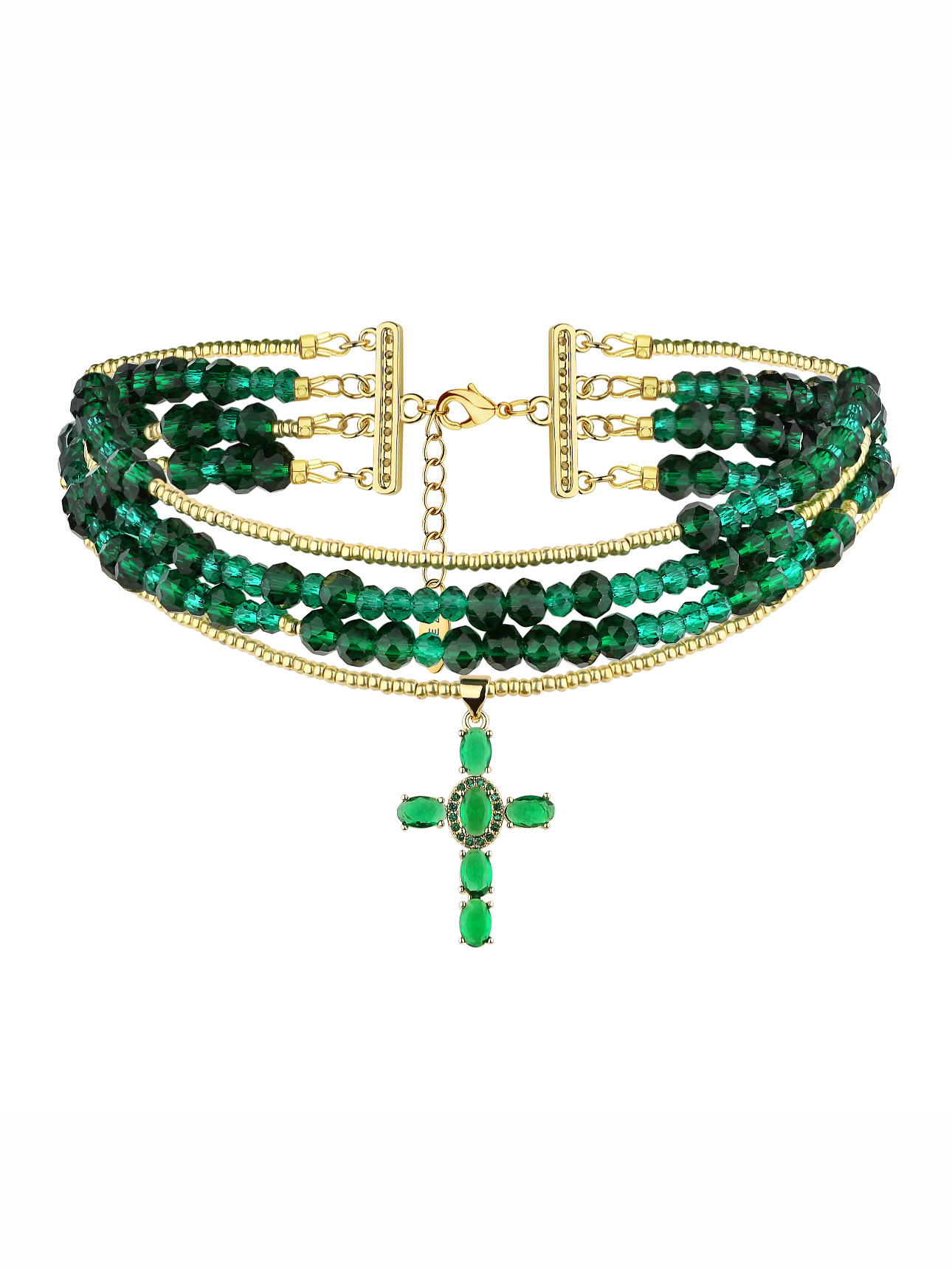Diamond Cross Necklace Green