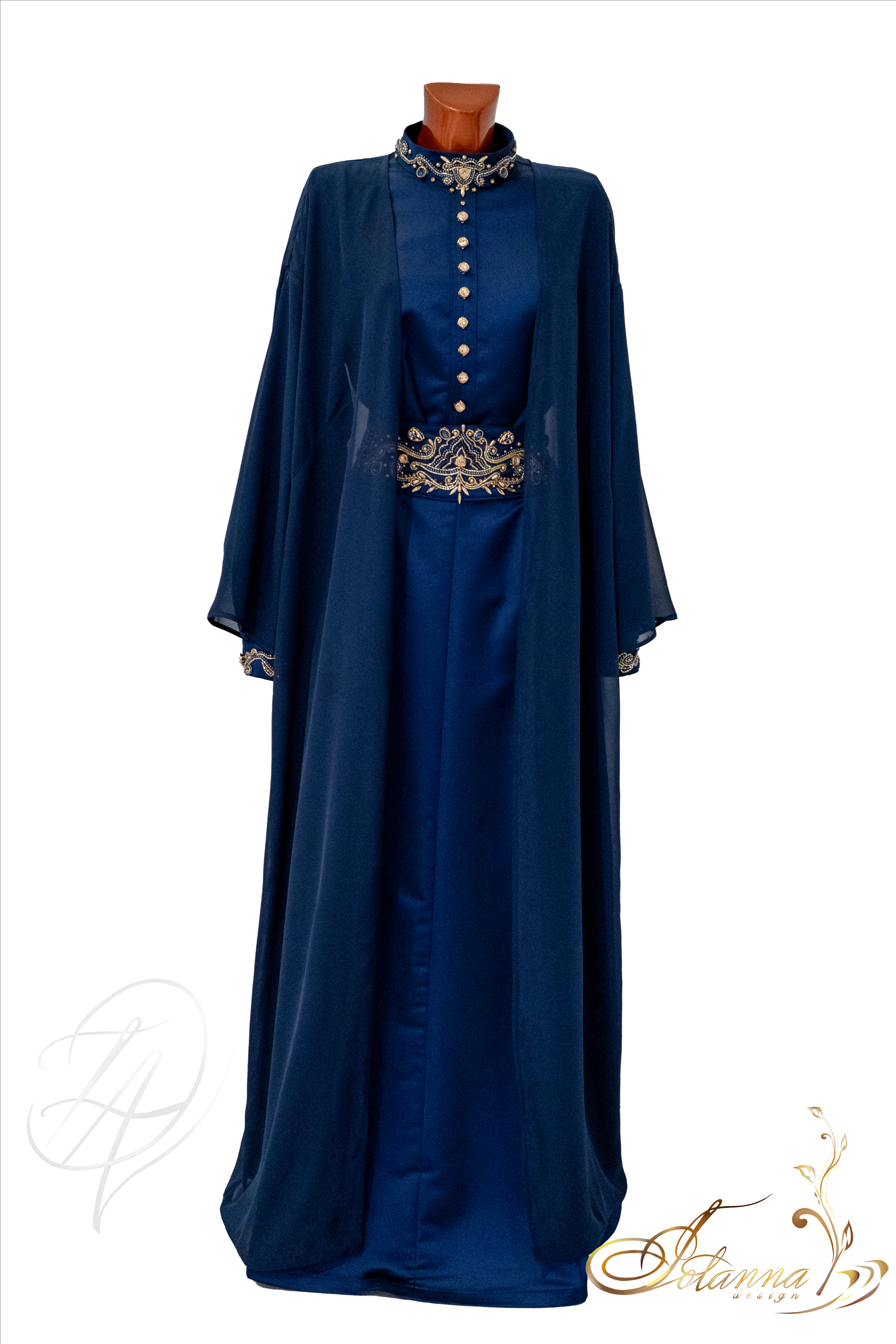 Royal blue costume with embroidery