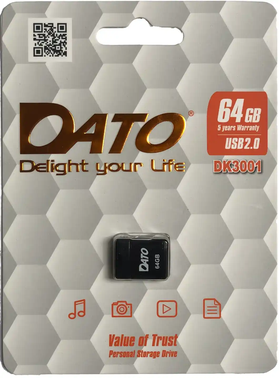 USB флешка DATO 64Gb USB2.0 DK3001 (коротка, чорна)