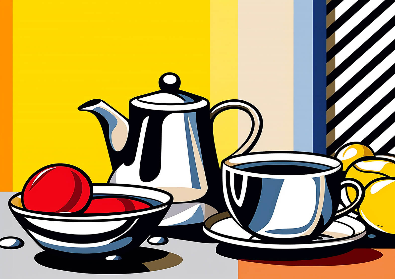 Coffee still life, 30x42 cm original acrylic painting on paper