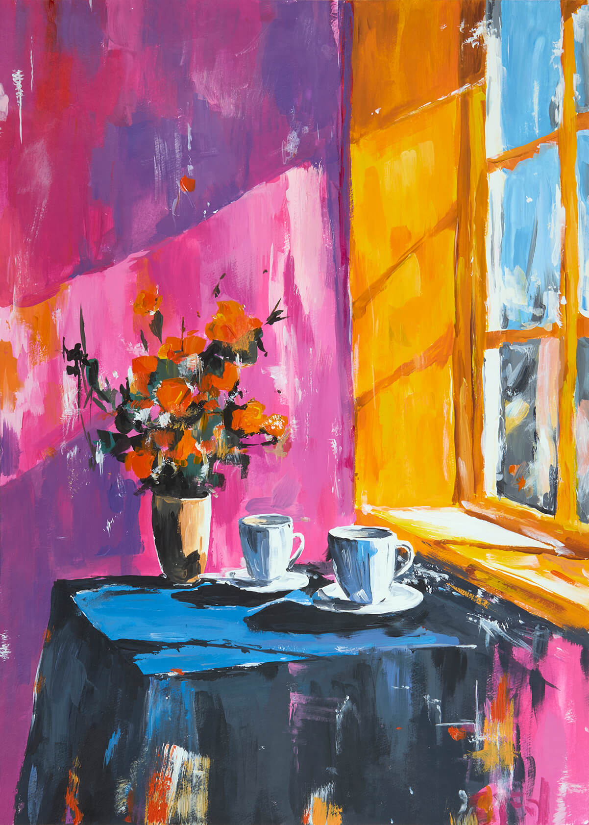 Morning tea, 42x30 cm original acrylic painting on paper
