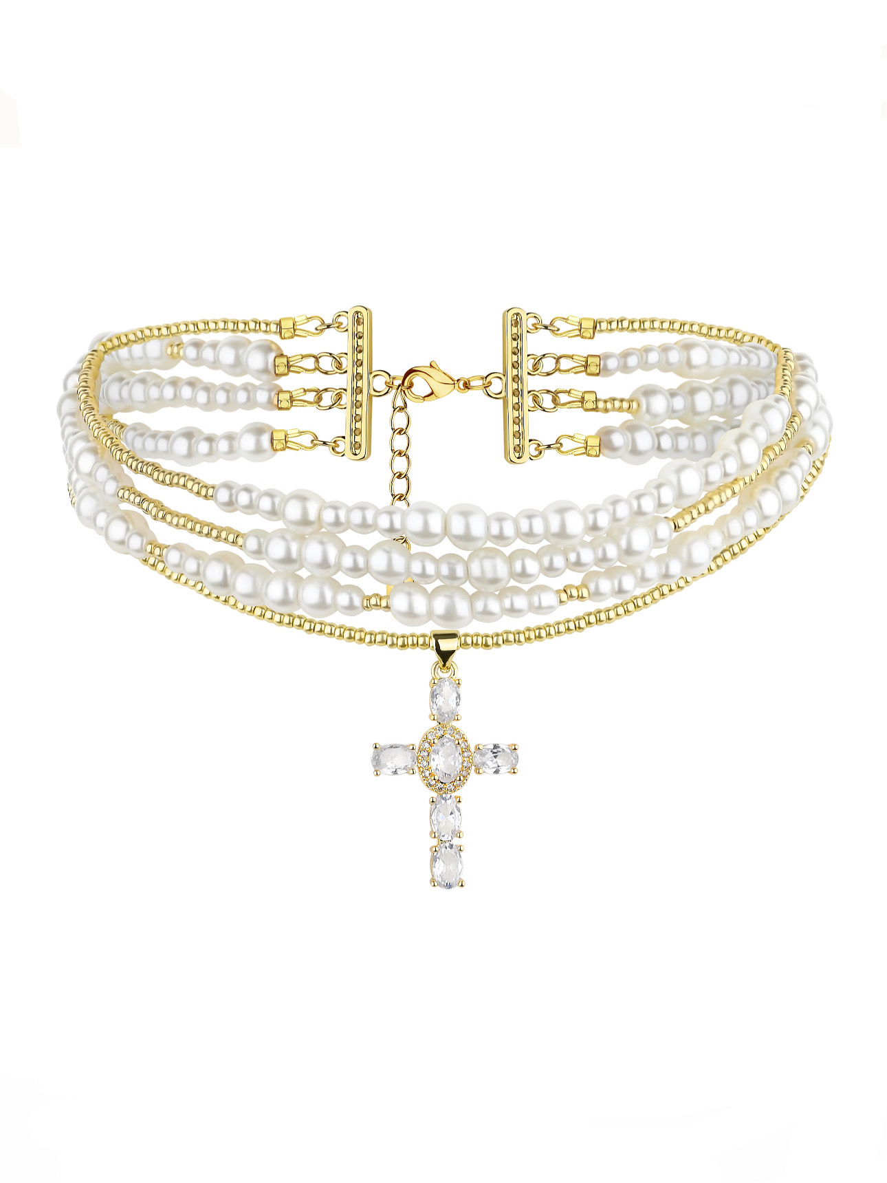 Diamond Cross Necklace White