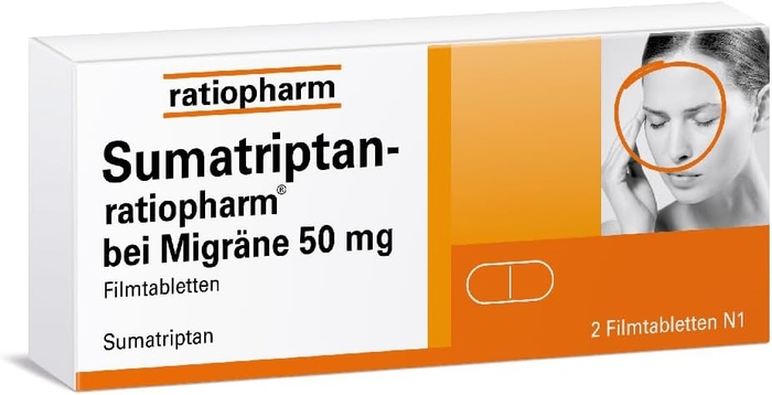 Sumatriptan Ratiopharm 50 мг для лікування мігрені - 2 таблетки