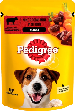 Вологий корм для дорослих собак Педігрі (Pedigree) яловичина, ягня в соусі, 100 г