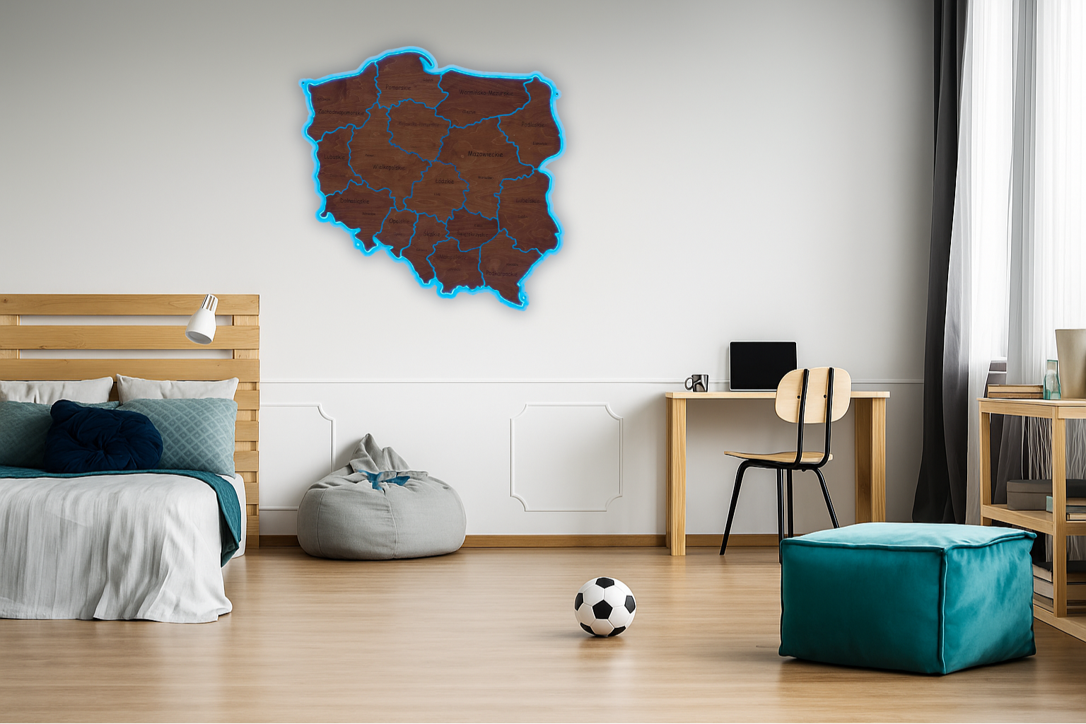 Dekoracyjna mapa Polski z podświetleniem LED i efektami muzycznymi