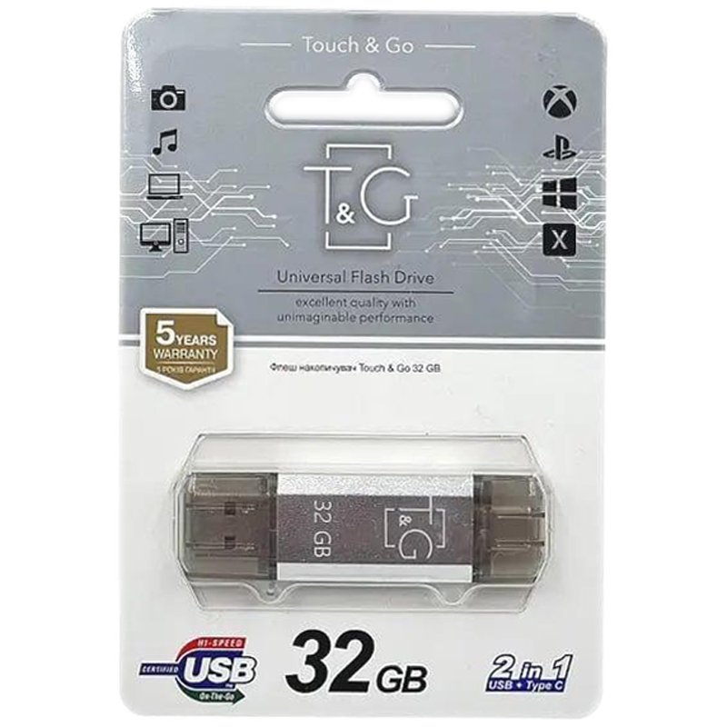 USB флеш накопичувач T&G Star 009 32Gb USB-A/Type-C Silver
