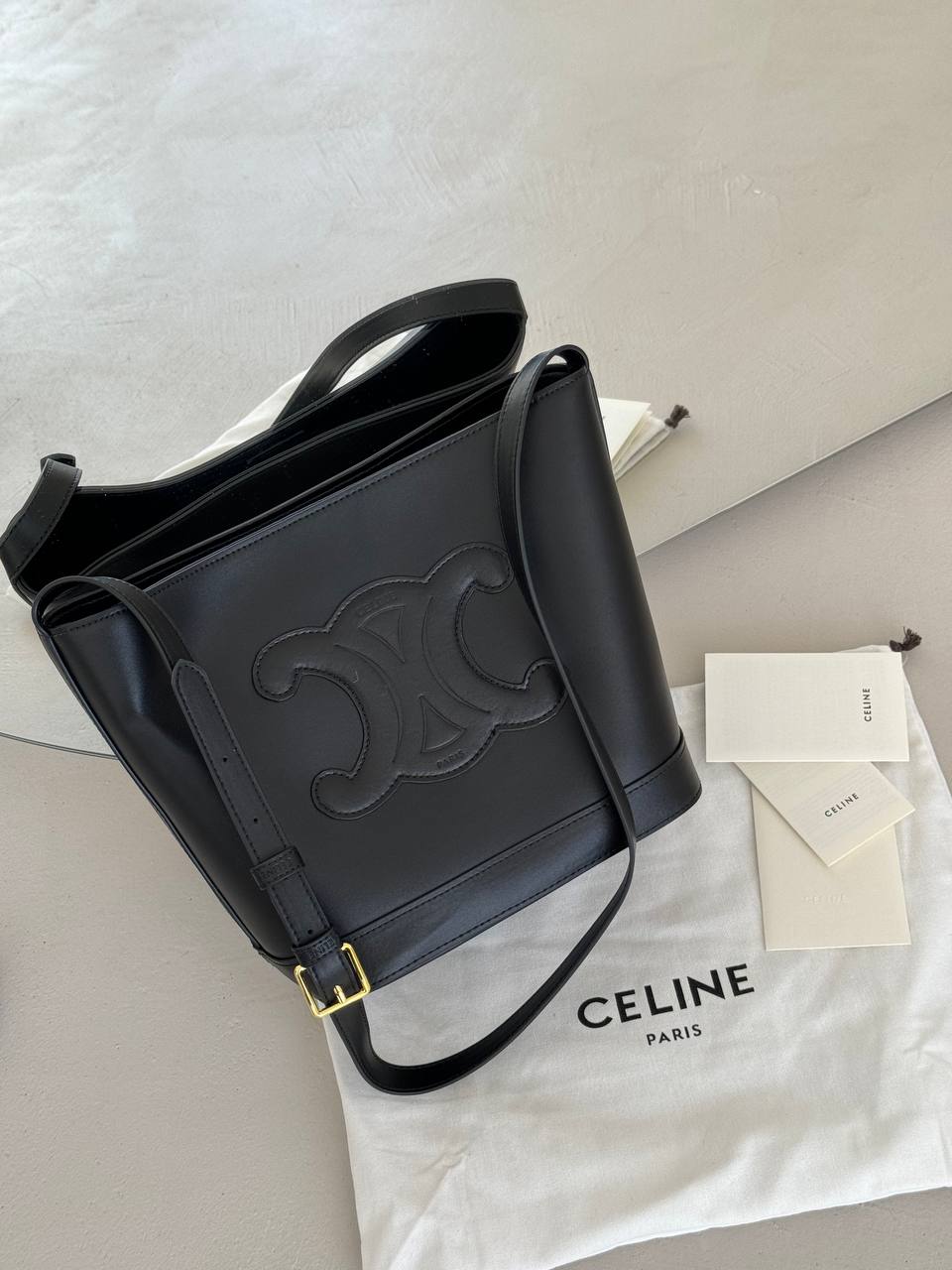 Celine Small Bucket Cuir Triomphe In Smooth Calfskin Tan Black