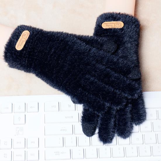Теплі сенсорні рукавички, пухнасті чорні жіночі перчатки
