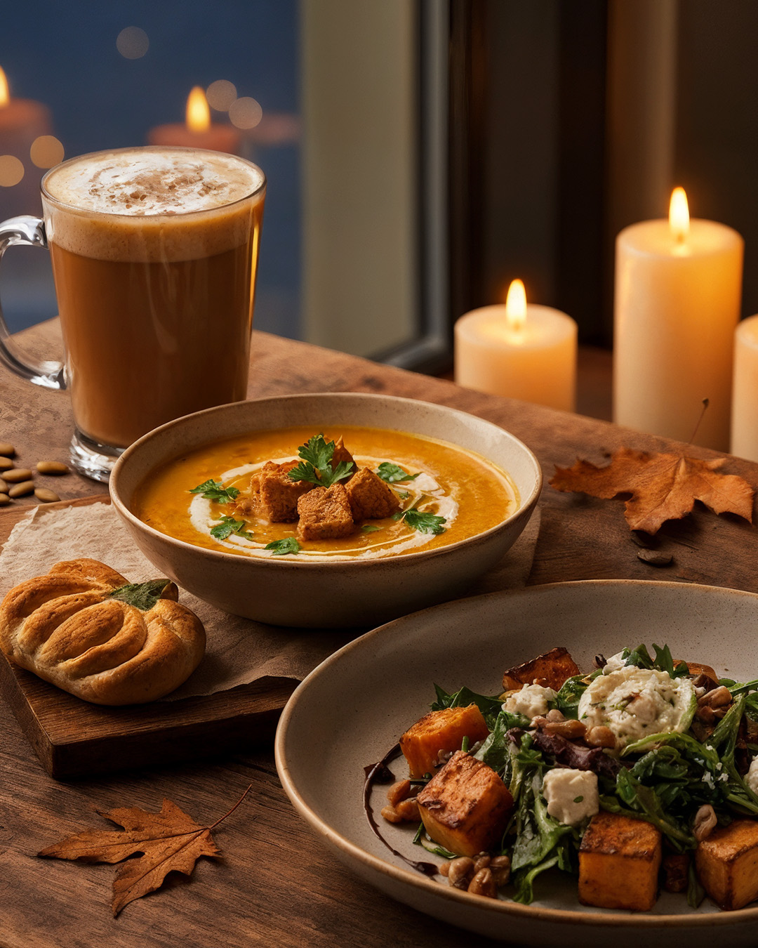 Салат з карамелізованим гарбузом, горіхом та сиром.