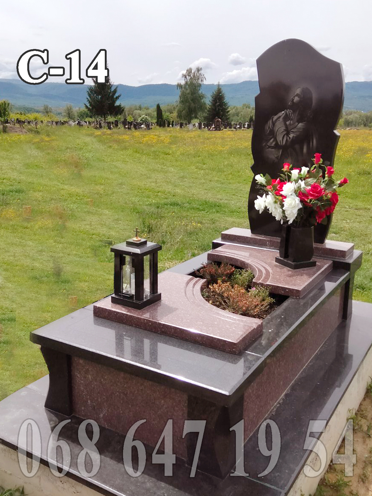 Пам'ятник С-14  токівський граніт, бортовий, відкритий квітник