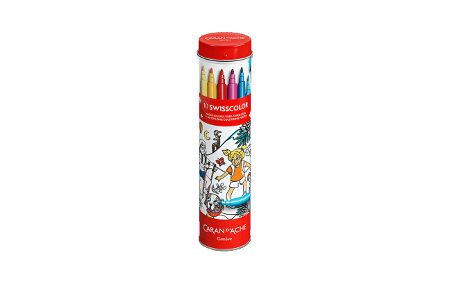 Металевий тюбик з 10 фломастерами SWISSCOLOR + постер Швейцарії з різними порами року