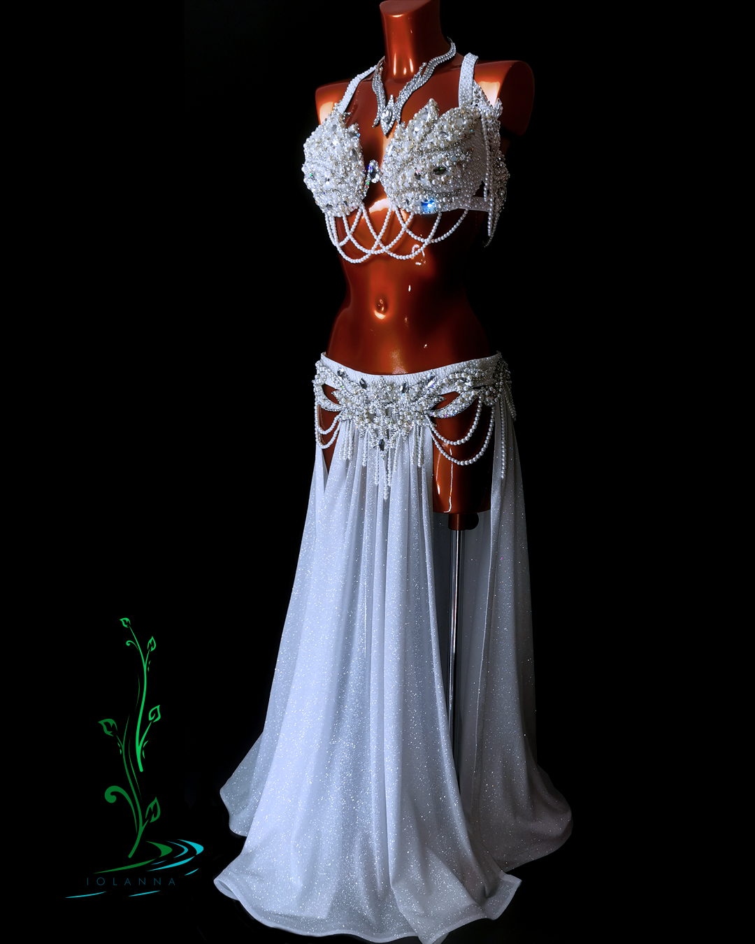 White custom belly dance costume