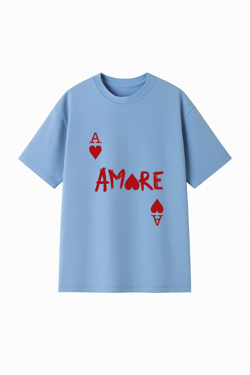 ФУТБОЛКА ОВЕРСАЙЗ БЛАКИТНА З ПРИНТОМ "АМОРЕ"