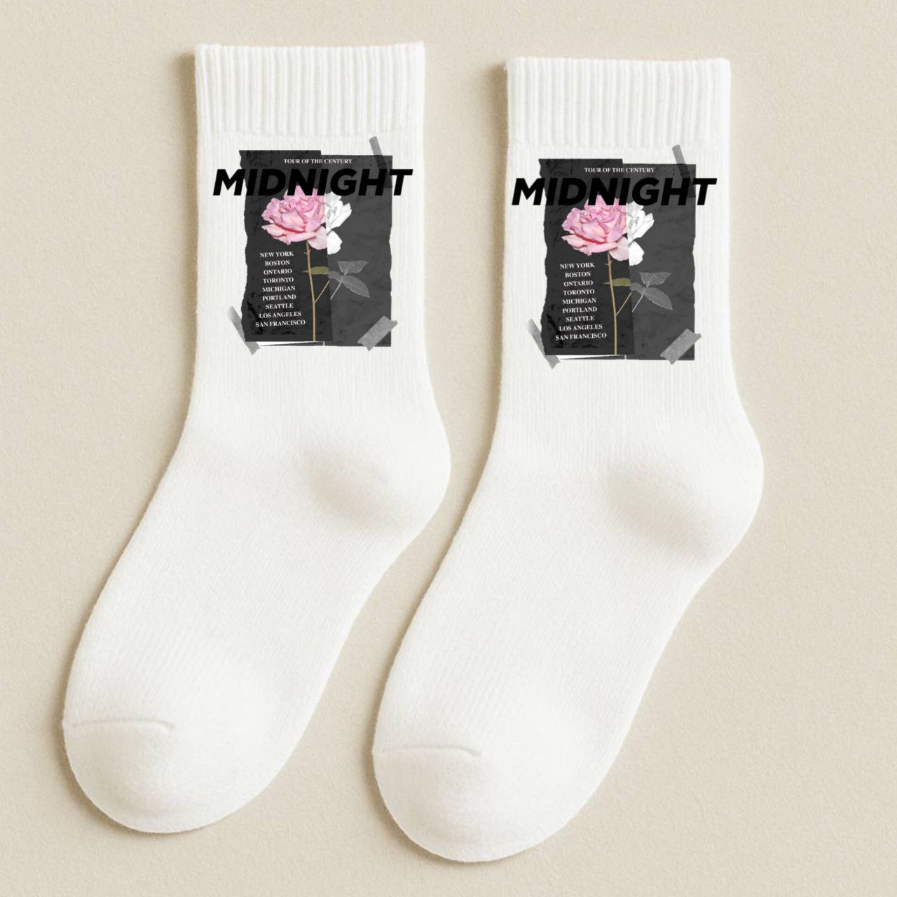 ШКАРПЕТКИ КЛАСИЧНІ БІЛІ З ПРИНТОМ "ТРОЯНДА 1"