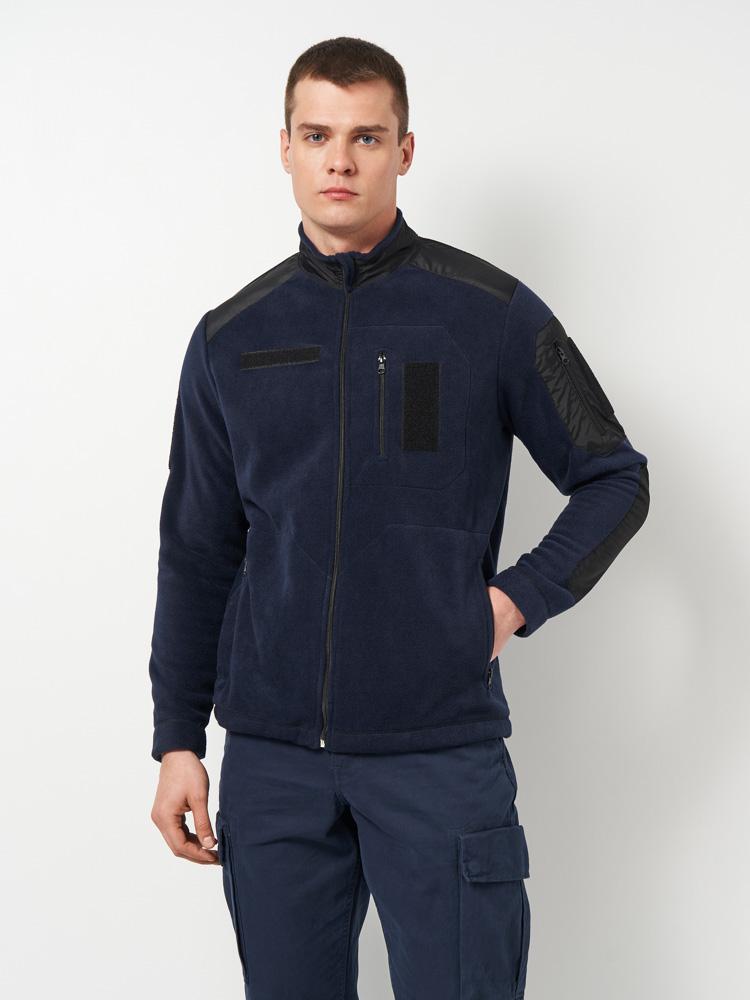 Флісова тактична чоловіча кофта UKM синя з липучками
