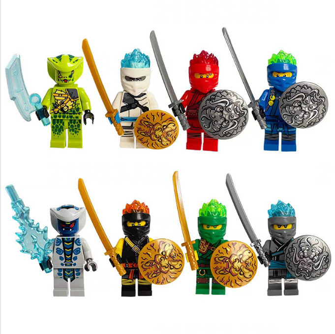Золоті фігурки ніндзя Ninjago набір з мечами і щитами 8 шт N8